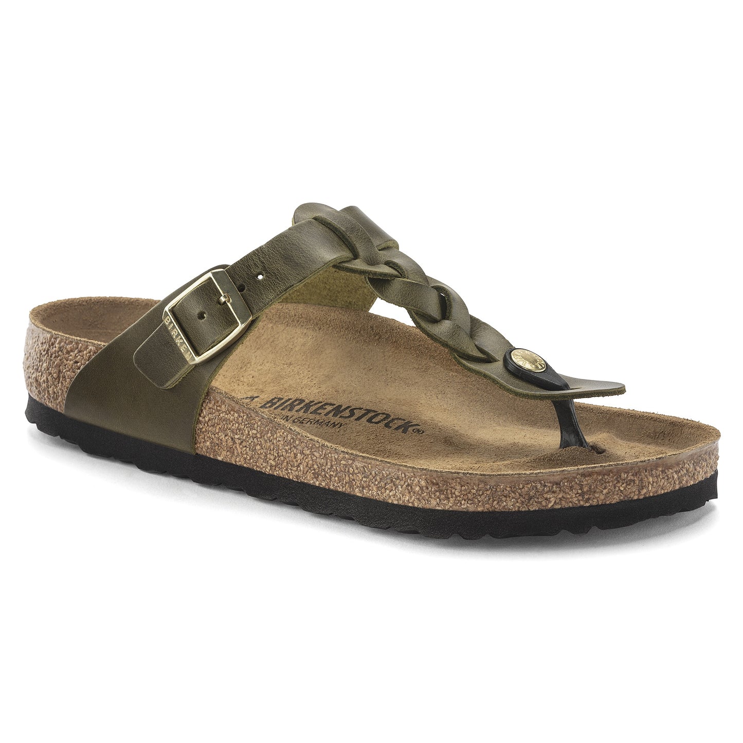 *Women's Birkenstock Hard Bed Gizeh Braided (Olive/Green Olive)