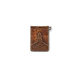Western Mens Money Clip Bifold Leather Ostrich Floral