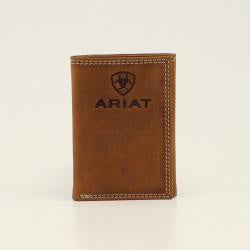 Dark Brown Leather Shield Concho Trifold Wallet