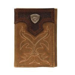 Embroidery Tri Fold Wallet, Medium Brown