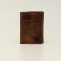 Trifold Leather Distressed Wallet with USA Flag Logo